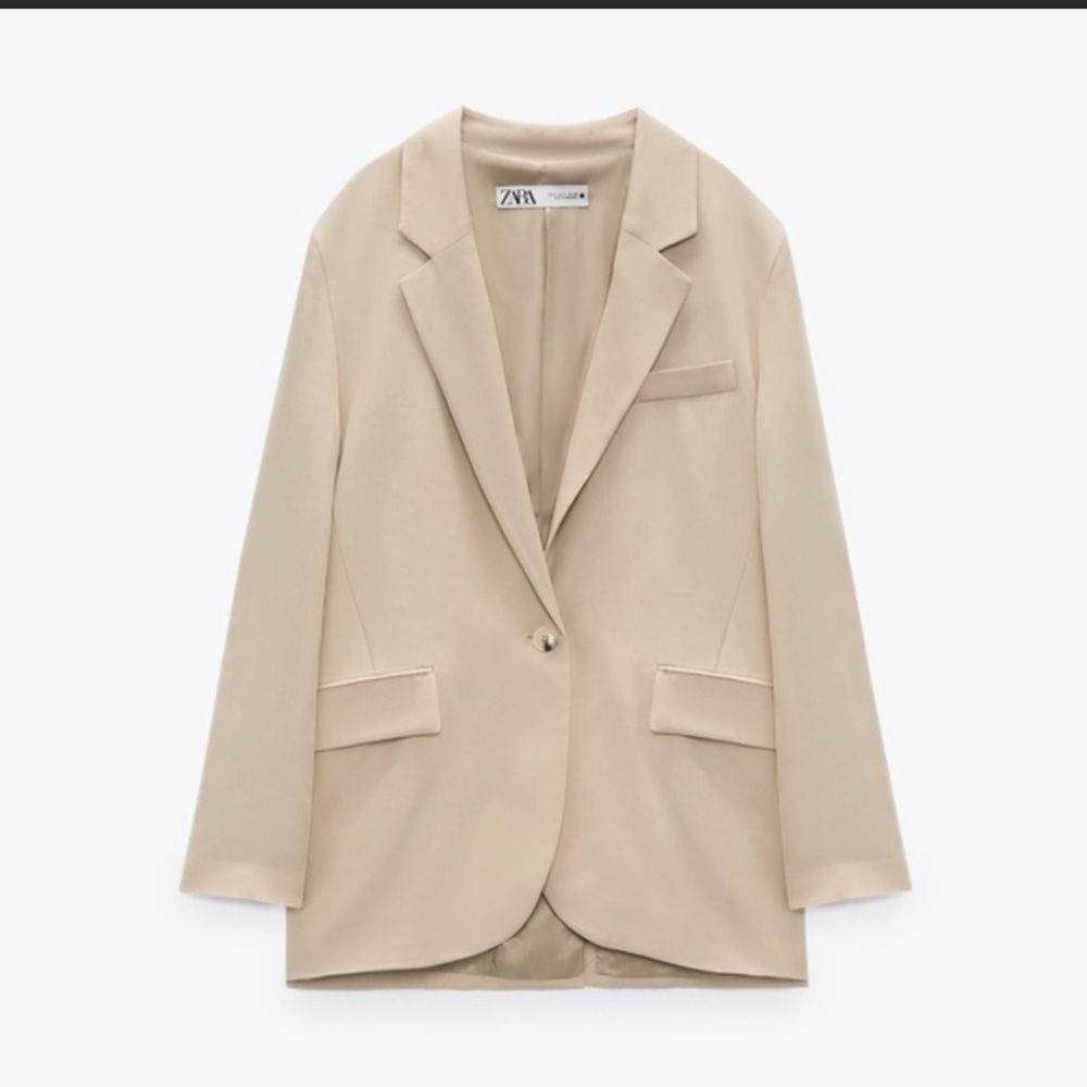 ZARA NEW Women's Size Beige One-Buttoned Long Sleeve Oversized Blazer Jacket Tan - Picture 6 of 15